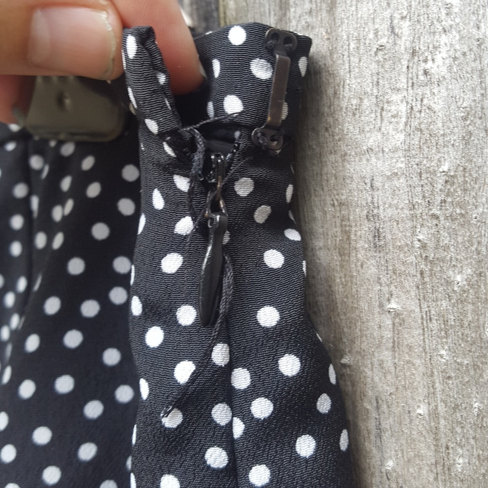 Black and White Polk Dot Mid Length Trumpet Skirt - Picture 7 of 8